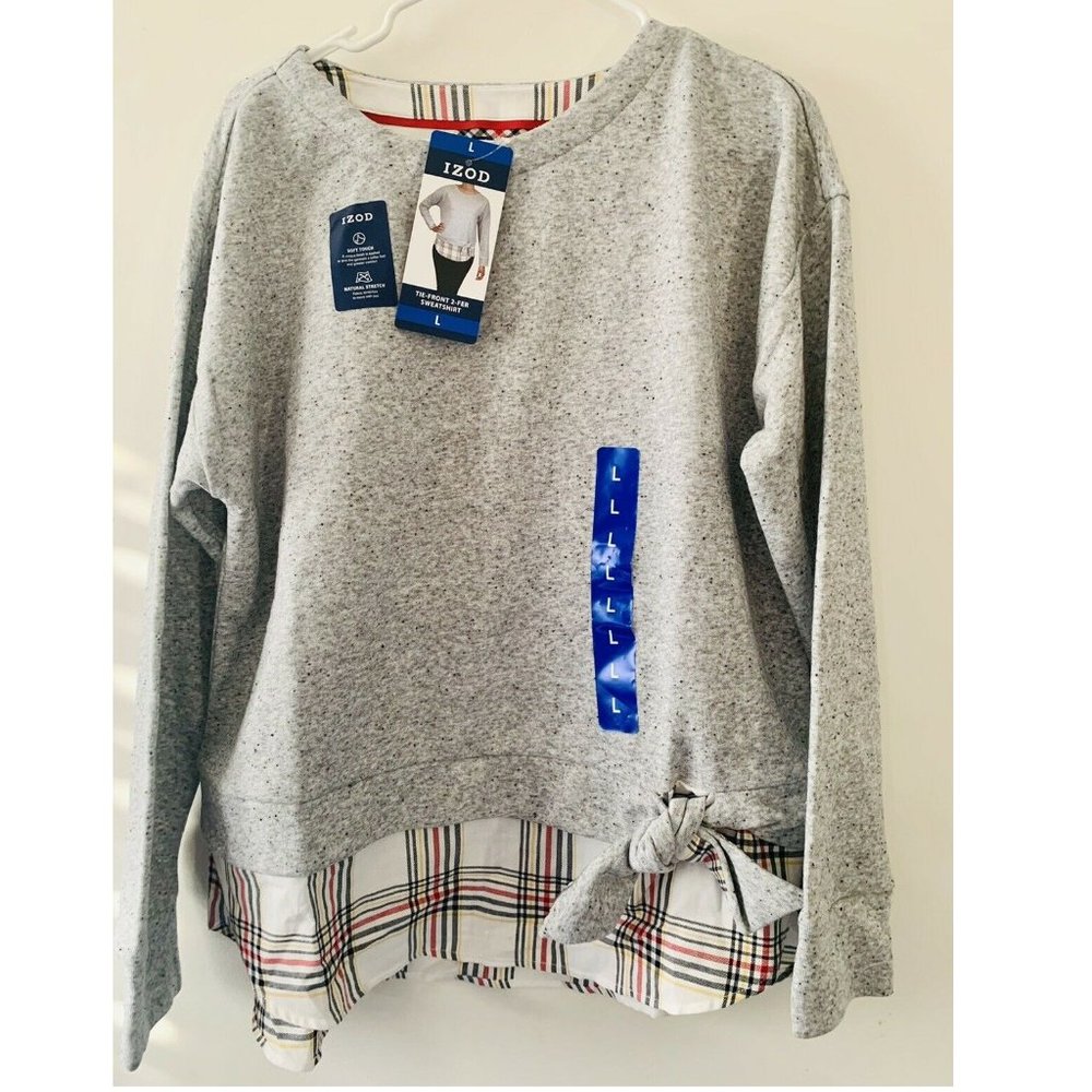 IZOD Women's Long Sleeve 2-Fer Sweatshirt - Picture 6 of 6